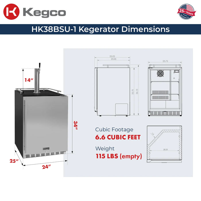 Kegco Undercounter Commercial-Grade Single Tap Digital Kegerator