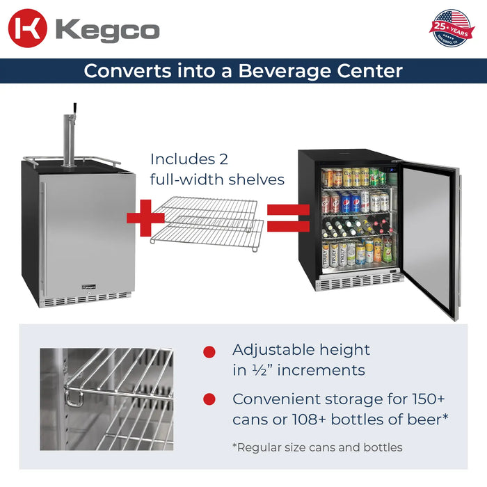 Kegco Undercounter Commercial-Grade Single Tap Digital Kegerator