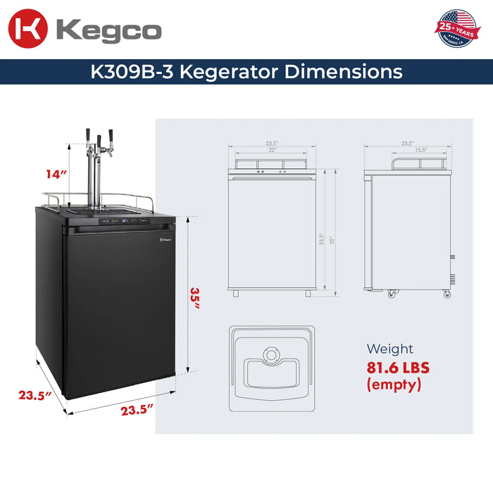 Kegco Full-Size Triple Tap Digital Kegerator